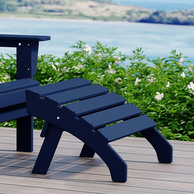WestinTrends Dylan Outdoor Patio HDPE Adirondack Ottoman Footrest, Navy Blue