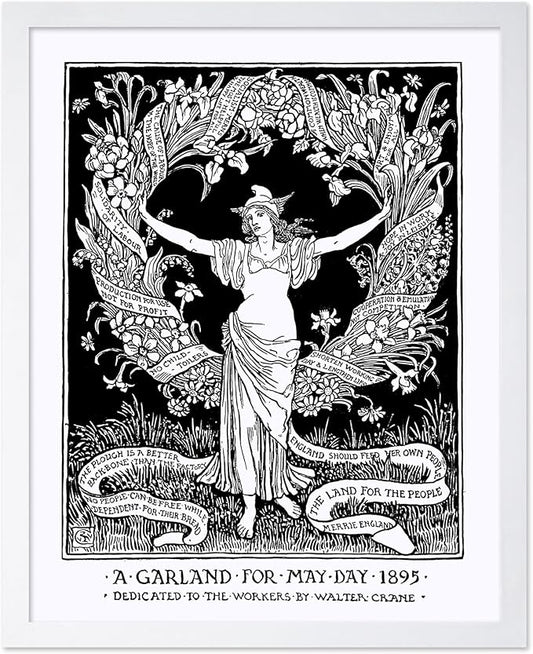 Poster Master Vintage Walter Crane Poster - Retro A Garland for May Day Print - Socialist Art - Gift for Him, Her, Men, Women - Wall Decor for Home, Office, Living Room, 11x14 White Framed
