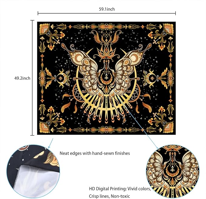 CHDGDHC Butterfly Tapestry - Moth Wall Hanging, UV Resistant, Waterproof, Machine Washable, Lightweight, Psychedelic Bedroom Aesthetic Decor for Bedroom, Living Room, Yoga Room - 59.1x49.2 Inch