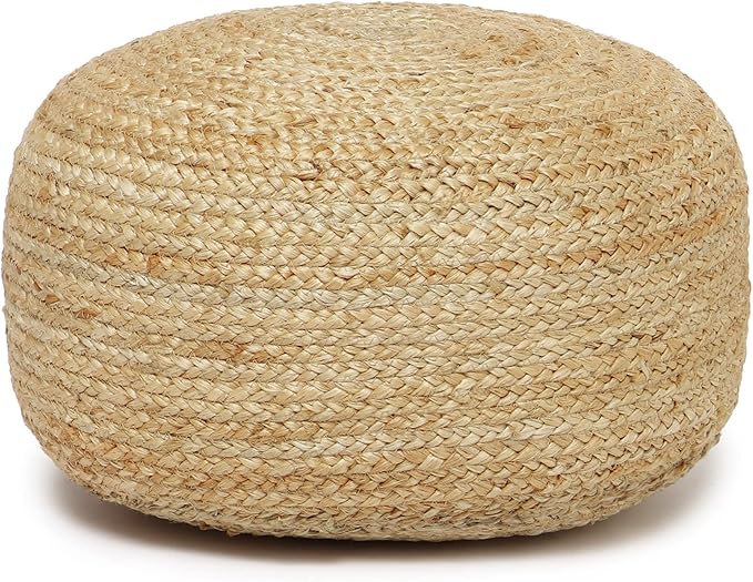 REDEARTH · Jute Circular Low Pouf Ottoman - Braided Pouffe Accent Sitting Round Footrest for Living Room, Bedroom, Nursery, kidsroom, Patio, Gym; 100% Jute (18"x18"x10"; Natural)