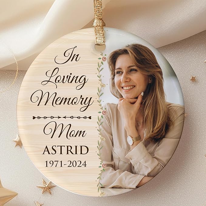 2025 Personalized Memorial Ceramic Ornament – Christmas-Birthday-Anniversary Keepsake for Loss of Loved One – Custom Photo Name Year – in Loving Memory Round Decoration