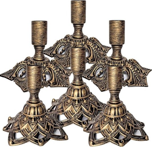 Candlestick Holders,Taper Candle Holder for Candlesticks Gold Brass Vintage Candle Metal Stick Candle Holders for Fireplace, Party, Dining,Wedding Decor,Fits 3/4 inch Thick Candle(Set of 6Pcs)