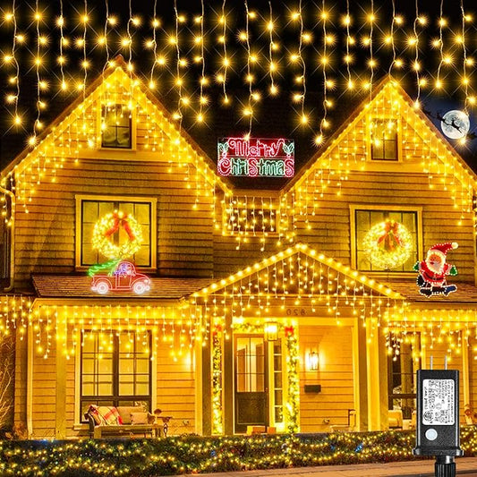 Icicle Christmas Lights Outdoor, 66FT 640 LED Icicle Lights for Outside with 8 Modes Timers, Waterproof Plug in Connectable String Light for House Yard Patio Eave Wedding Decorations, Warm White