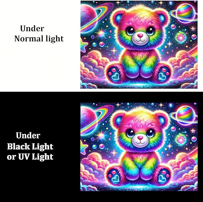 BlissYard Glowing Tapestry Blacklight Teddy Bear UV Reactive Rainbow Tapestry Neon Glow In the Dark Wall Hanging Decoration Kids’Bedroom Living Room Party Backdrop 59X78 inch Photo Shoot Props