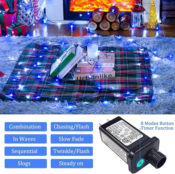 JMEXSUSS 66ft 200 LED Blue and White Christmas Lights, Outdoor Christmas String Lights Plug in, Expandable Christmas Lights for Tree Outside Party Home Decorations, EXS-S-0200