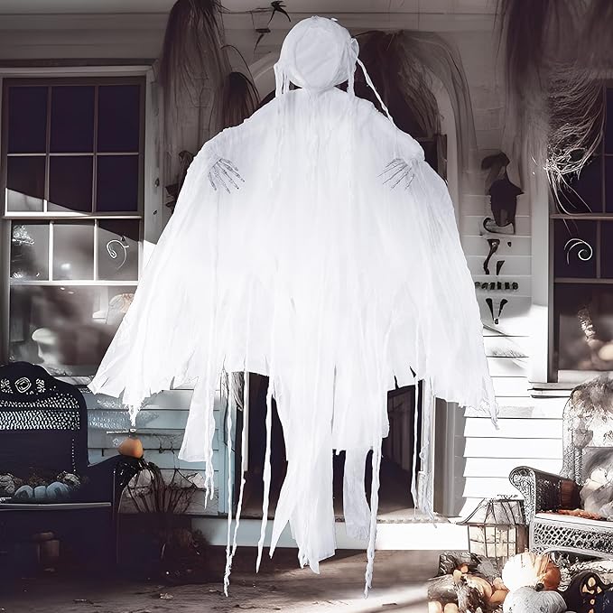JOYIN 63” Halloween Hanging Ghost Decorations Outdoor, White Faceless Grim Reaper in White Horror Robe for Halloween Tree Yard Party Outside Hanging Decorations Party Supplies