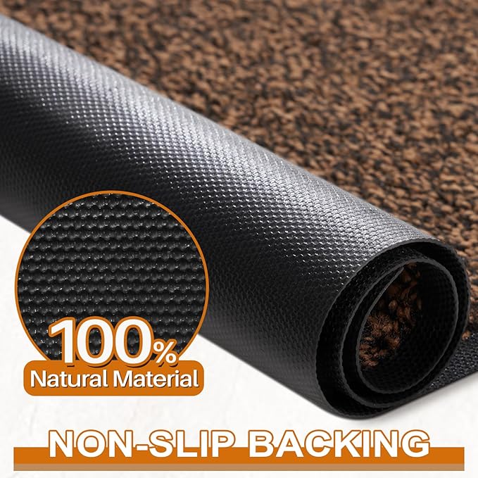 Mibao Front Door Mat, Dirt Trapper Welcome Mat for Outdoor Indoor, Non-Slip Waterproof Doormat, Durable Machine Washable Low Profile Entry Rug for Back Door Outside Patio Porch, 48" x 24", Brown