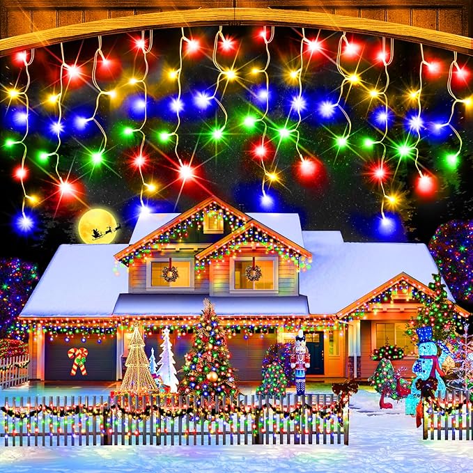 KNONEW 400 LED 43ft Multicolor Outdoor String Lights with 75 Drops, 8 Modes, Connectable, Timer & Memory Function, Water Resistant, Perfect for Christmas, Wedding, Party Decoration