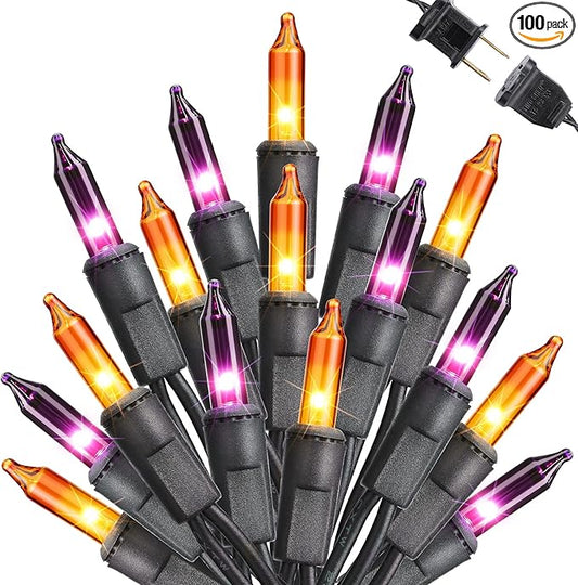 Toodour Orange & Purple Halloween Lights, 25ft 100 Count Incandescent Halloween String Lights, UL Certified Connectable Mini Bulbs String Lights for Outdoor, Indoor, Garden, Porch, Party, Home Decor