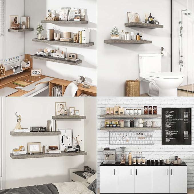 RICHFOCUS 36Inch Floating Shelves for Wall 2 Pack Shelves for Bedroom|Kitchen|Bathroom Wall Mounted Rustic Wood Floating Shelf with Invisible Brackets for Books|Storage|Decor, Grey