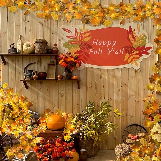 suddus Fall Leaves Garland with Lights, 20LED Battery Operated Fall Lights with Timer, Fall Decoration for Home, Table, Mantle, Office, Outdoor, Autumn, Halloween, Yellow