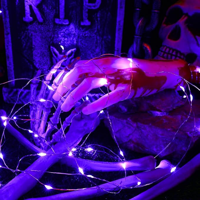 BrizLabs Purple Halloween Lights, 19.47ft 60 LED Battery Halloween Lights, 8 Modes Purple Fairy String Light with Remote, Waterproof Outdoor Twinkle Light for DIY Home Bedroom Holiday Party Decor