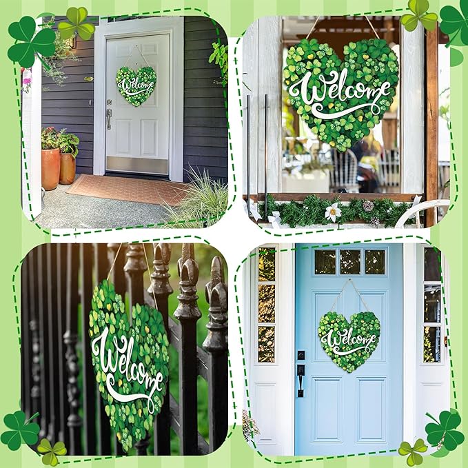 Boao St. Patrick's Day Shamrock Sign Wooden Hanging Decor Farmhouse Rustic Door Decoration St. Patrick's Day Wreath Sign with Bow Ornament for Irish Home Indoor Holiday Outdoor Farmhouse Window