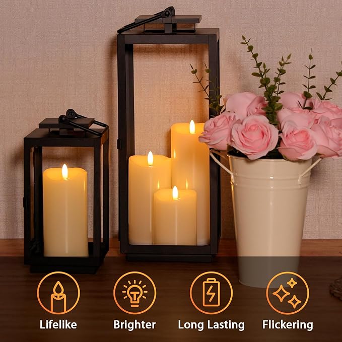 Outdoor Flameless Candles with Remote Timer - Waterproof Realistic Flickering LED Pillar Electric Battery Operated Fake Candle for Holiday Home Wedding Fireplace Decor - Ivory 3 Pack (D3”H4”6”8”)