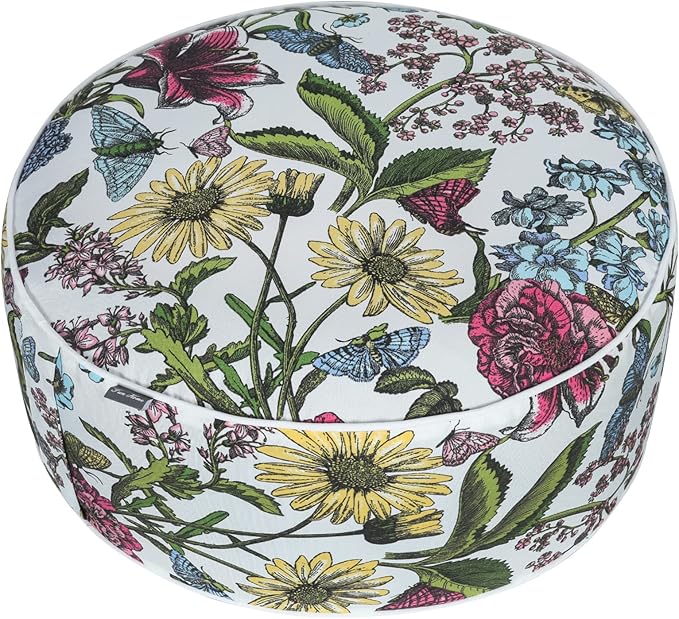 FUNHOME Inflatable Outdoor Ottoman with Air Pump,20"x9" Portable Patio Pouf,Water Resistant,Fade-Resistant,Round Blow Up Footrest Stools for Home Garden Camping Travel(Butterfly Flower)