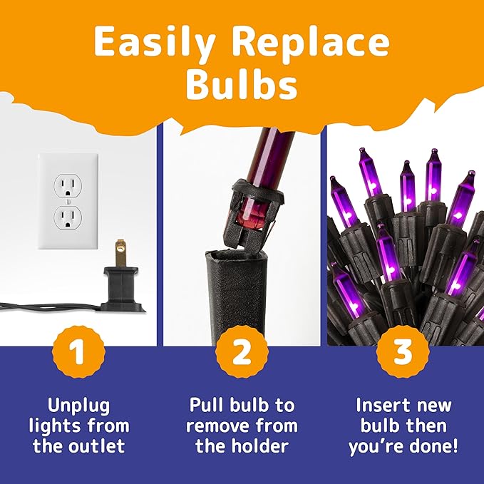 PREXTEX 100 Count Purple Halloween Lights - 20 ft Fairy String Lights with Black Wire - Violet Indoor and Outdoor Mini Light for Halloween Parties, Christmas Holiday Decorations, Fences and Patios