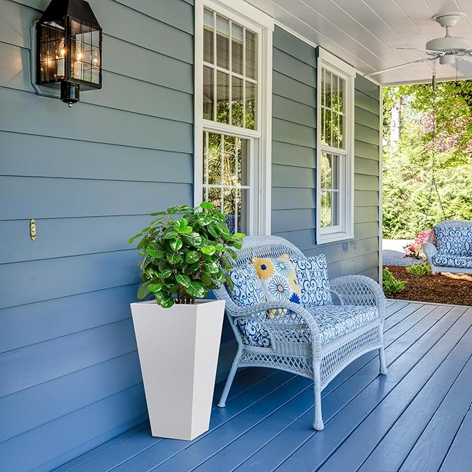 Tall Tapered Planter Front Porch Taper Metal Modern Flower Plant Pot White Square Galvanized Steel Planter 30 In Indoor Outdoor for Garden Patio Grande Plant Tree Commercial Residential Heavy Duty