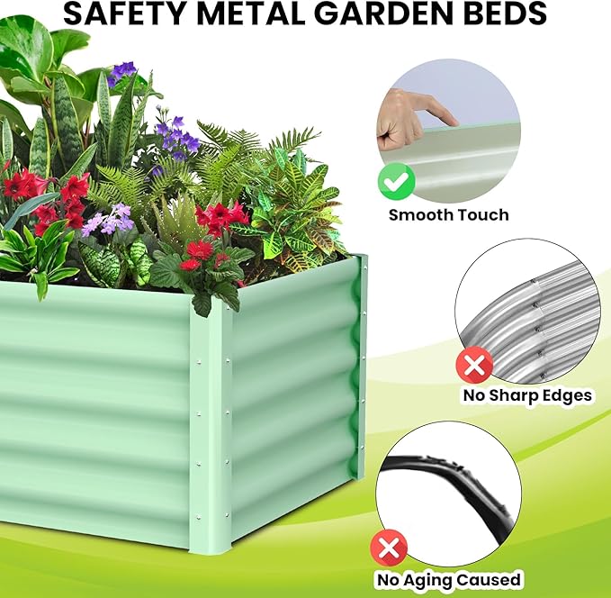 Large Outdoor Planter Boxes Kit Set of 2, 6x3x1.5ft Galvanized Raised Bed Planter with Open-Ended Base Design, Elevated for Outdoor Plants, Durable Raised Bed for Gardening,Green