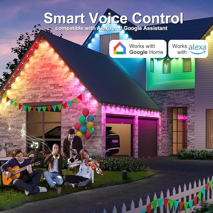 Permanent Outdoor Lights,Intelligent RGB+IC Outdoor Lights with a Wide Range of Scene Modes, IP67 Waterproof, Patio, Eave, Outdoor Decorations,with App/Remote Control (50FT)