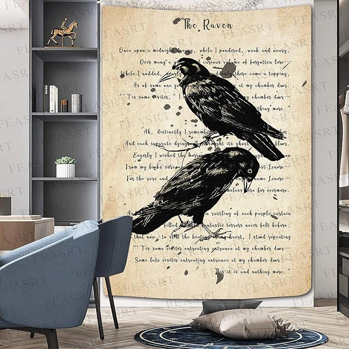 FEASRT Upgrading Dictionary Art Wall Tapestry The Raven Nevermore Edgar Allan Poe Hymn Decor 60x80 Inches for Living Room Bedroom Home Dorm GTQQAY1539