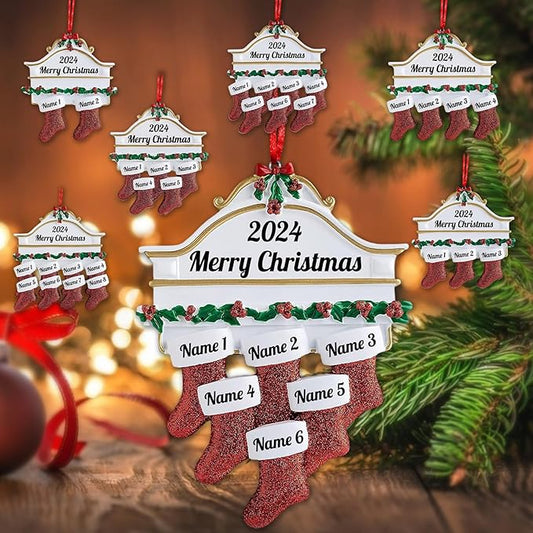 Amlion Personalized Ceramic Christmas Stocking Ornaments, Family of 2-8, Custom Names, Traditional Style, Christmas Occasion