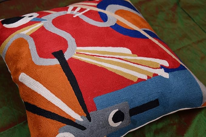 Kandinsky Modern Couch Pillow Cover Red Flow | Abstract, Contemporary, Outdoor Pillows | Mid Century Chair Cushions | Handmade Wool Size 18x18