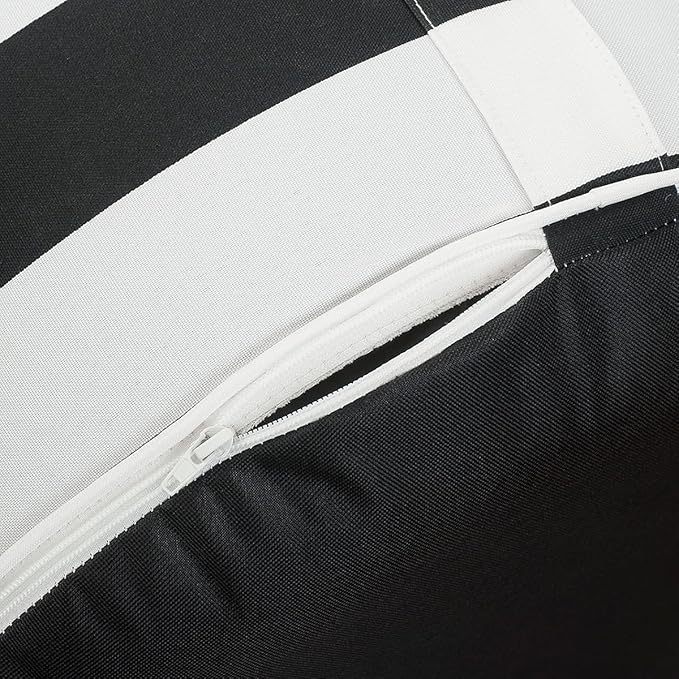 Inflatable Outdoor Ottoman with Air Pump,20"x9" Portable Patio Pouf,Water Resistant,Fade-Resistant,Round Blow Up Footrest Stools for Home Garden Camping Travel(Black White)