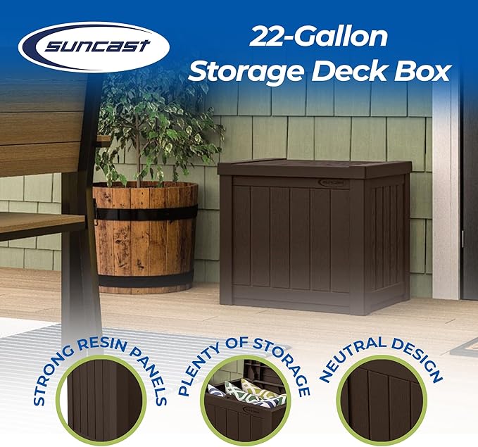 Suncast 17 x 22 Inch Resin 22-Gallon Patio Storage Deck Box, Java Brown (2 Pack)