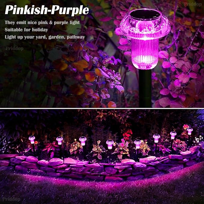 Halloween Solar Lights Outdoor 16 Pack Pink Purple LED Waterproof Mushroom Outside Lights for Yard Garden Patio Pathway Walkway Landscape Halloween Decorations