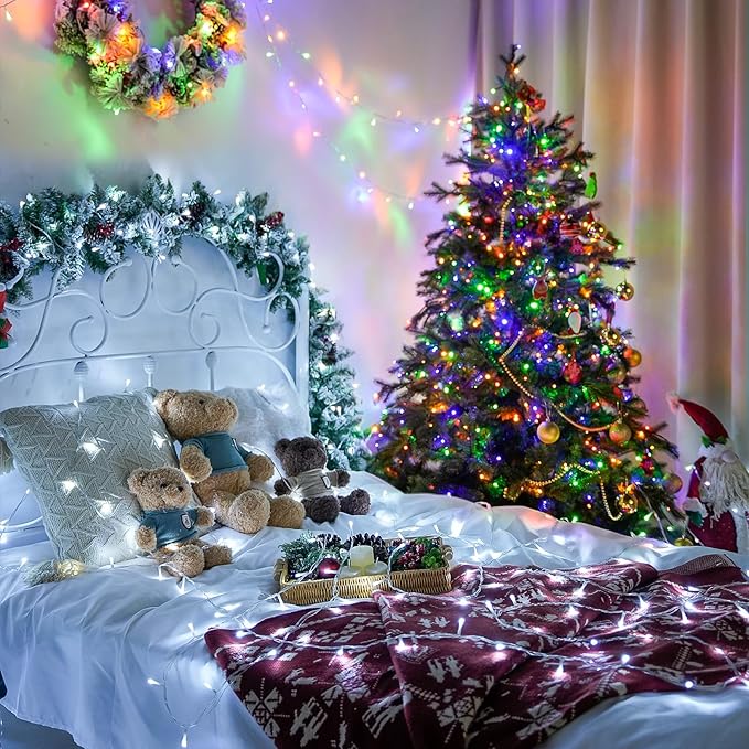 JMEXSUSS 600 LED Color Changing String Lights Plug in, 168FT White & Multicolor Christmas Lights with Remote, Christmas String Lights Outdoor Waterproof Clear Wire for Tree Xmas Decor