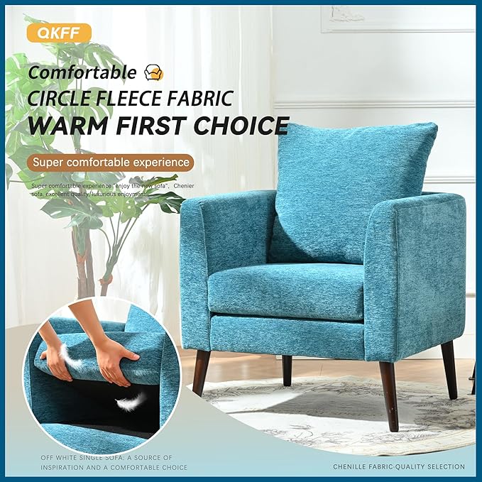 Barrel Accent Chair Set of 2 with Back Pillow, Large Upholstered Armchair with Solid Wood Legs Modern Reading Chairs for Living Room Bedroom