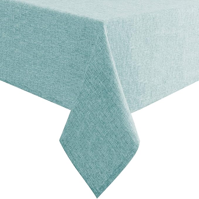 Hiasan Faux Linen Rectangle Tablecloth - Wrinkle and Stain Resistant Washable Table Cloth for Kitchen Dining Room Holiday Table Cover for Party Dinner, Aqua, 60 x 84 Inch