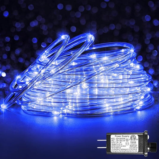 Rope Lights Outdoor, 66FT 200 LED Rope Lights for Outside Waterproof with 8 Modes, Plug in Connectable Clear Tube Light for Indoor, Garden, Backyard, Patio, Pool, Tree, Holiday Decorations - Blue
