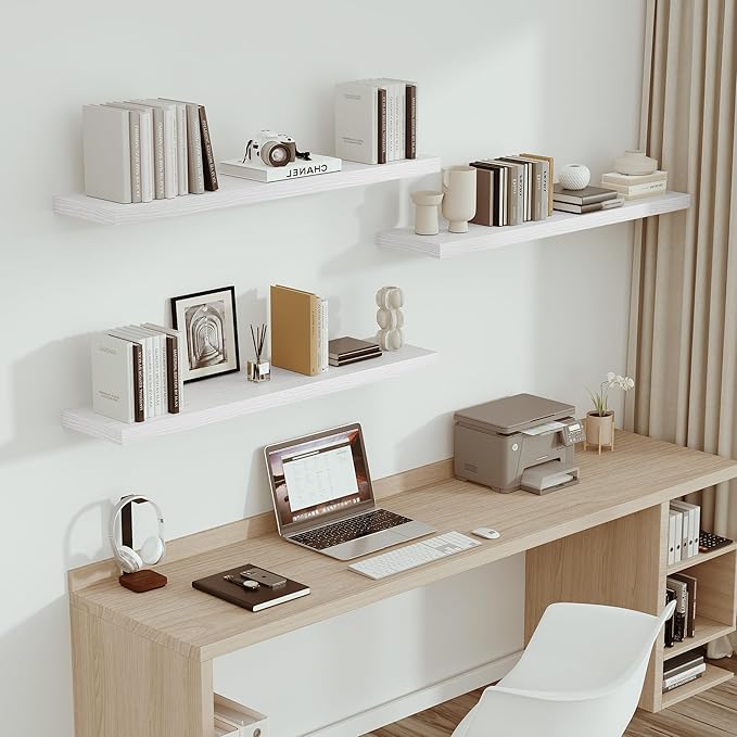 Single Floating Shelves 48 Inches, 48 x 10 inch Deep x 1.8 in Thick, Long Wall Shelves Heavy Duty 80 lbs for Bedroom, Living Room, Kitchen, Office, Modern Shelf Book Home Decor, White