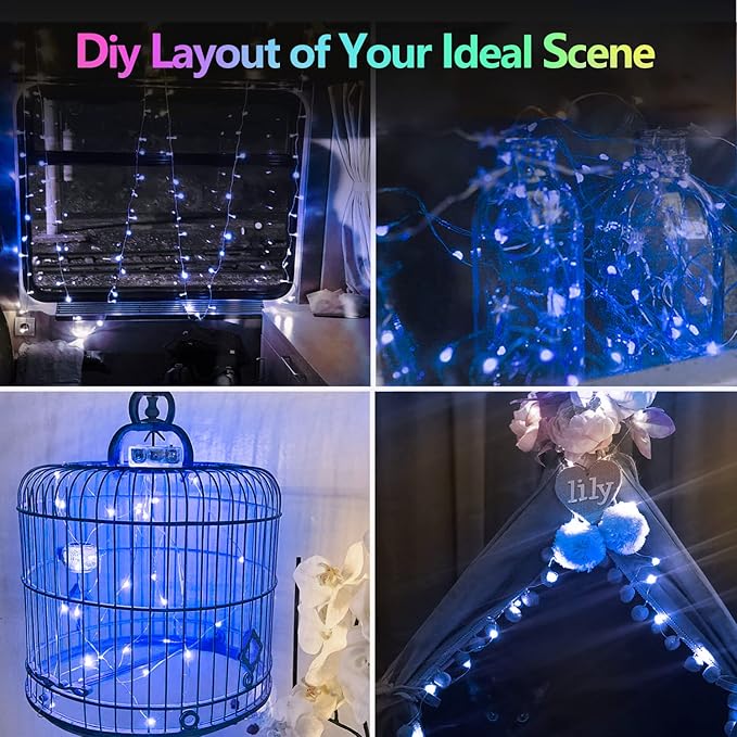 4 Pack 20FT 60LED Battery Operated Fairy Lights with Timer, Waterproof Battery String Lights Outdoor Indoor, Battery Twinkle Light for Bedroom Wedding Birthday Party Chirstmas (Blue)
