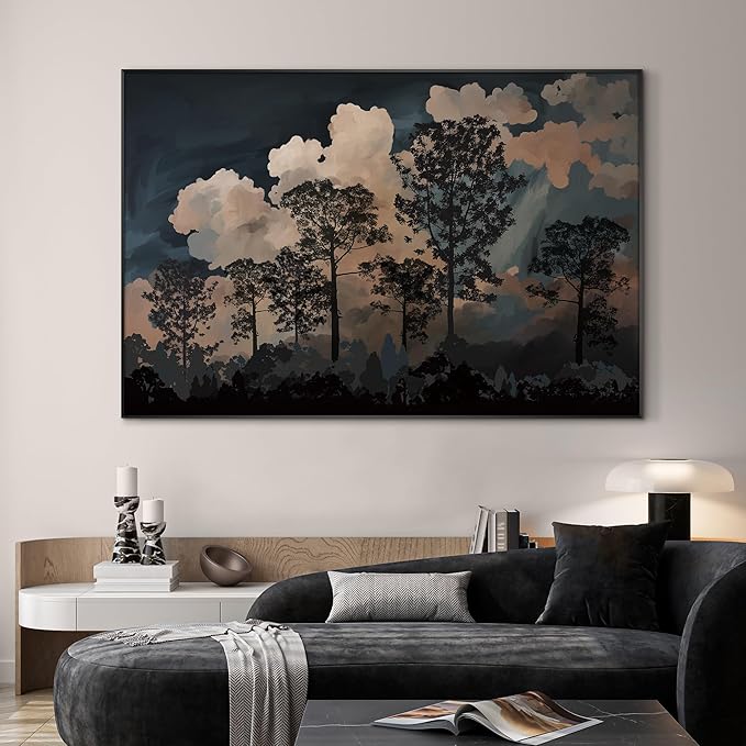 SIGNWIN 46"x72" Extra Large Framed Wall Art Silhouetted Trees at Dusk, Dramatic Forest and Cloudscape for Home Living Room Bedroom Decor (Frame Assembly Required)