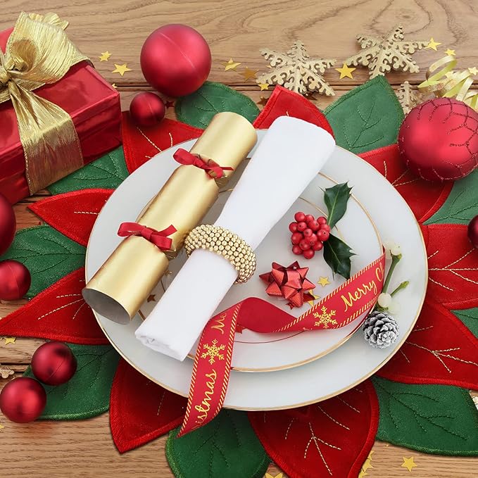 Christmas Placemats Set of 6 Christmas Embroidered Placemats 14 x 14 Inch Red Round Double Layer Applique Poinsettia Xms Flower Place Mat Table Decorations for Home Dining Holiday