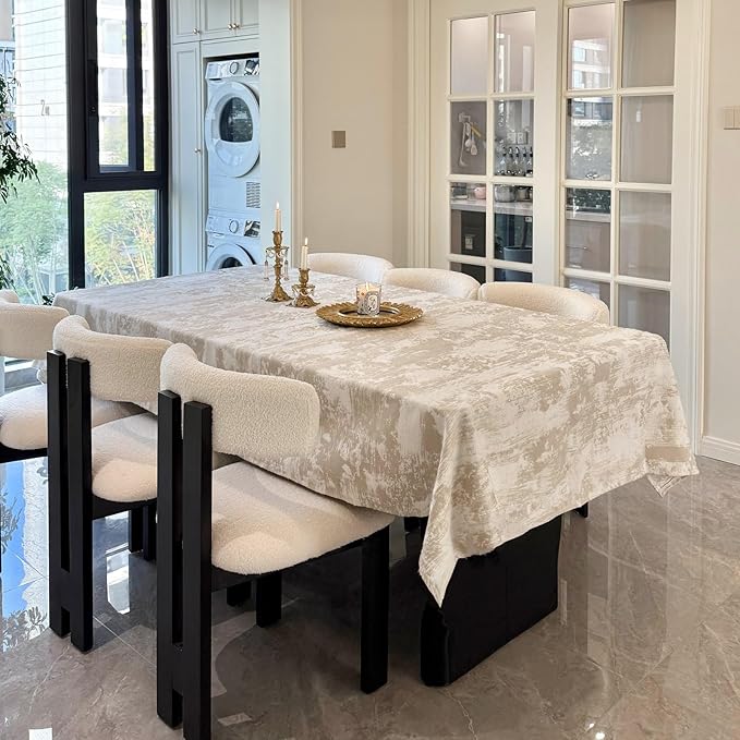 Table Cloth for Rectangle Tables, Jacquard Washable Waterproof Tablecloth, Decorative Fabric Dining Table Cover for Kitchen, Wedding, Farmhouse (Beige Tablecloths 60 x108 Inch)