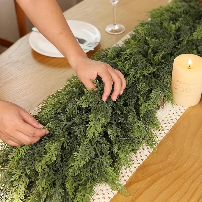 Real Touch Christmas Cedar Garland -16ft Artificial Garlands Faux Cedar Fake Pine Needles Garland for Fireplace,Table,Window,Stairs,Mante,Holiday Indoor Outdoor Xmas Decor(1PCS)