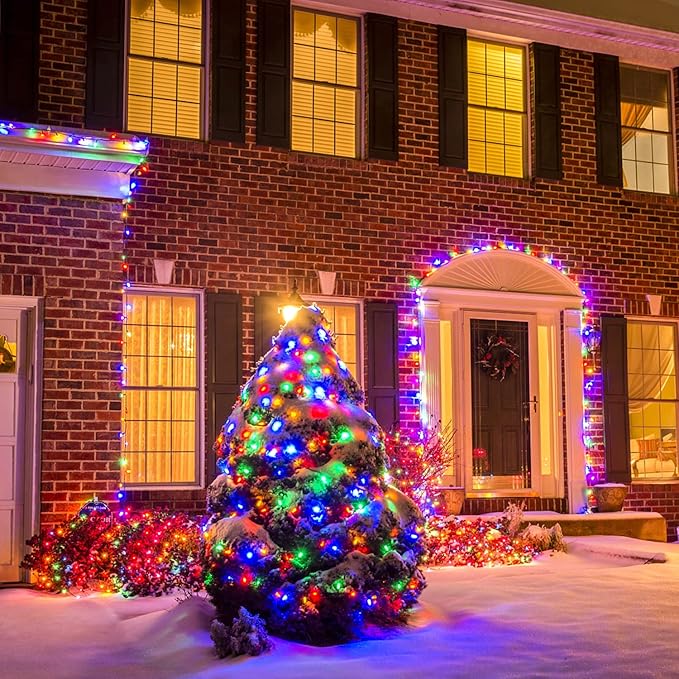 JMEXSUSS 200 LED Multicolor Christmas Lights Outdoor Waterproof, 66ft Expandable Green Wire, 8 Modes Timer Function, Ideal for Home Party Indoor Xmas Decorations