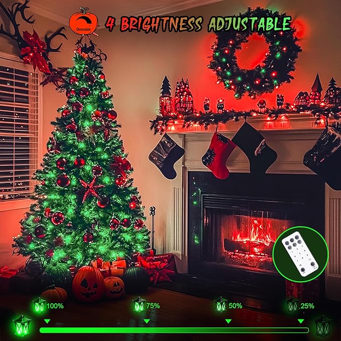 JMEXSUSS 168ft 600 LED Red to Green Halloween Lights Outdoor, Red Green Color Changing Christmas Lights, Christmas Twinkle String Lights Plug in for Tree Porch Yard Christmas Halloween Decorations