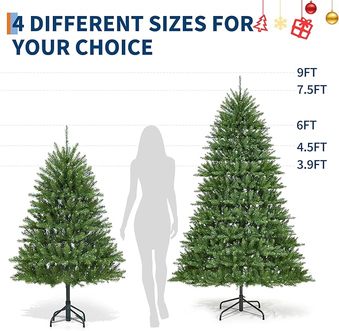 6FT Pre-Lit Artificial Christmas Tree with Color Lights,Green PE & PVC Artificial Xmas Tree,Easy Assembly, Full Branch Tips& Foldable Stand for Home, Office, Party Decoration for Xmas Holiday