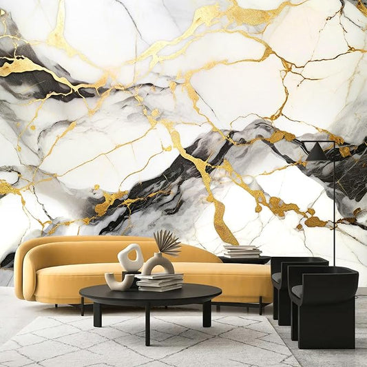 AFZEVEB-Black and Gold Marble Wallpaper Wall murals for Bedroom 182"x120" (Not Peel and Stick)
