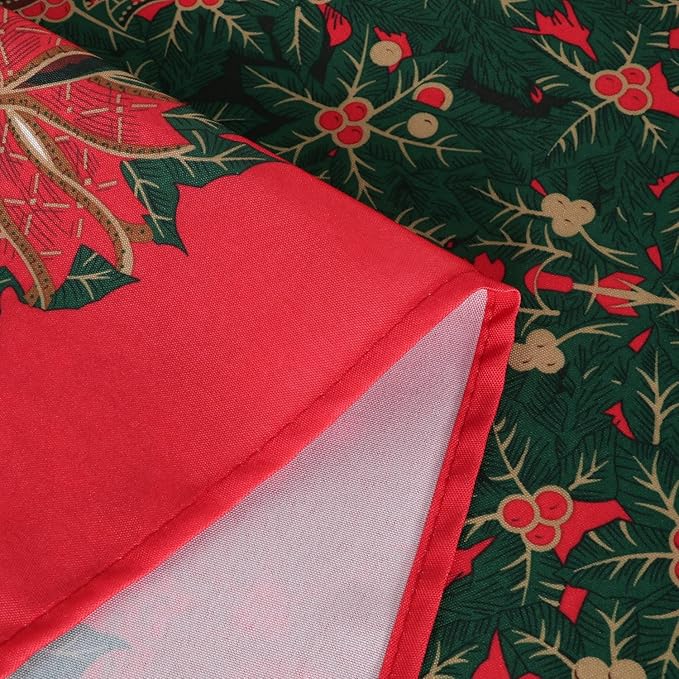 LUSHVIDA Christmas Tablecloth Rectangle - 60x84 inch Holly Ribbon Pattern Washable Wrinkle Resistant Holiday Tablecloths for Christmas Family Gathering, Dining Room Table 130GSM
