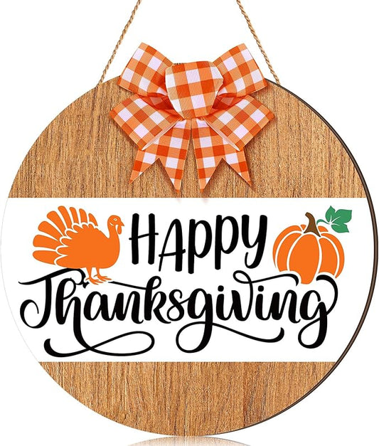 Fall Wreaths for Front Door Happy Thanksgiving Turkey Wooden Hanging Sign Fall Welcome Wreaths with Bow Turkey Farmhouse Wall Decoration for Home Autumn Harvest Front Porch Decor