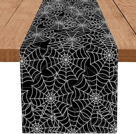 Halloween Table Runner Spider Web Black Linen Table Runners for Seasonal Holidays Indoor Outdoor Kitchen Dining Party Home Decor 13 x 120 Inch