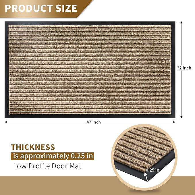 Yimobra Front Door Mat Outdoor Indoor Entrance, 100% Waterproof All-Season All Weather Doormat, Welcome Matt Outside Entry, Non Slip, Low Profile, Heavy Duty Patio Porch Floor Mats,47 x 32,Khaki