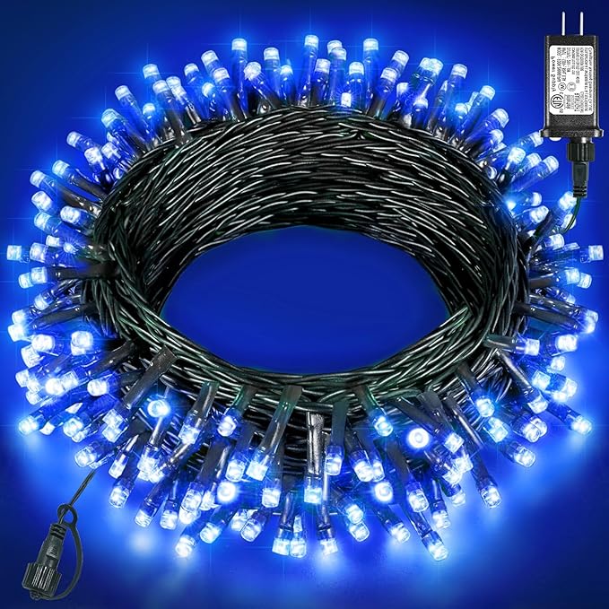 40FT 120 LED Christmas Lights Outdoor, Green Wire Christmas Tree Lights with 8 Modes & Waterproof, Connectable Plug in String Light for Indoor Bedroom Yard Party Wedding Decorations, Blue