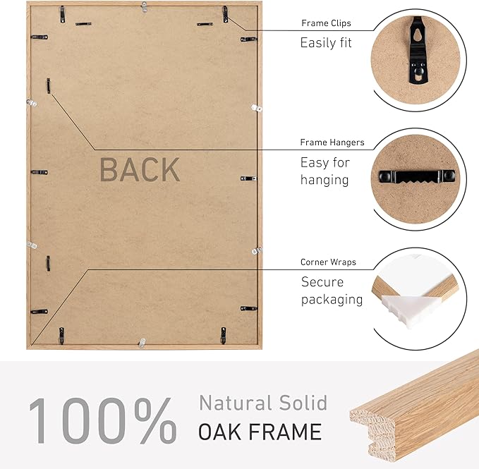 24x36 Poster Frame Set of 2 Natural Solid Oak Photo Frames with 20x30 Removable Mat Wall Hanging Large Handcrafted Frame with HD Plexiglass Wall and Tabletop Display Large Picture Frame