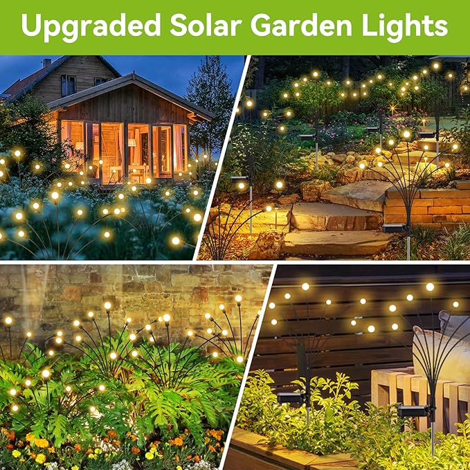 Solar Garden Lights Outdoor Waterproof, 2 Pack 16 LED Swaying Light Firefly Light Outdoor Decor Lights for Garden Gifts for Pathway Party Christmas Decoration, Warm White
